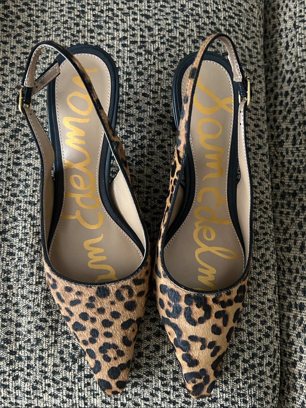 Sam Edelman “Bianka” Leopard-Print Pointed Slingback Flats - Tan & Black (NIB)
